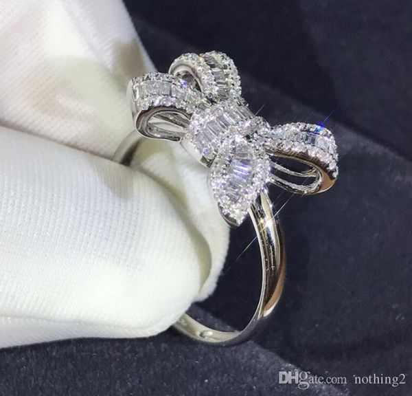 

2019 new bow ladder diamond ring luxury simulation diamond jewelry temperament women wedding ring alloy ring