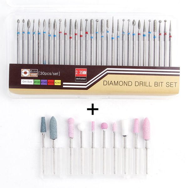 

40pcs diamond+ceramic stone mill cutter sets nail drill bits manicure accessory electric nail file carbide polisher cutter tools