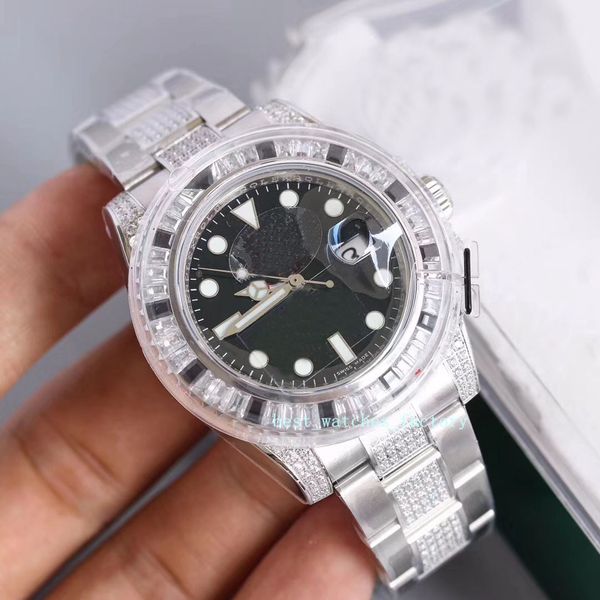 

2020 ks factory eta 2836 40x13mm 116610 luxury diamond black dial foldable buckle stainless steel automatic men's watch watches, Slivery;brown