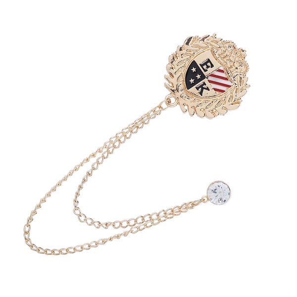 

charm crystal shield brooch w/ tassel chain banquet label pin collar badge, Gray