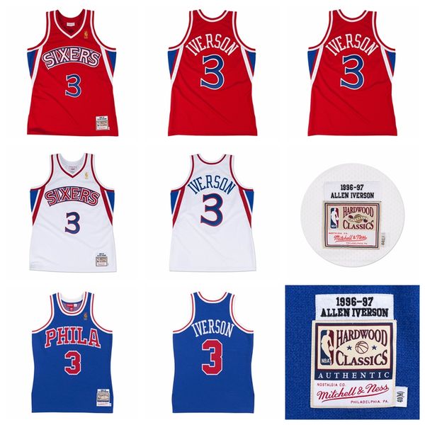 

clot x m&n knit jersey hardwoods classics 3 iverson philadelphia 76ers vintage mitchell & ness 1996-97 basketball swingman jersey, Black;red