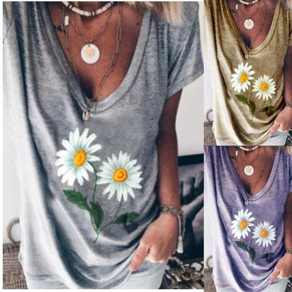 

osm6970#2020 women's chrysanthemum printed short-sleeved v-neck osm6970#2020 women's chrysanthemum t-shirt printed short-sleeved v, White