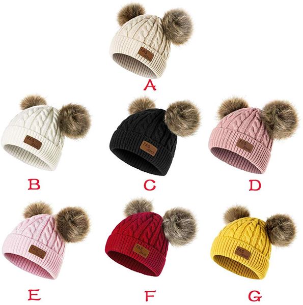 

infant toddler beanie woolen hat pure color winter twist double pom pom wool knitted cap for 0-3 years old, Blue;gray