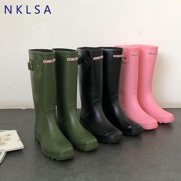 

nklsa knee high boots women leather knee winter boots comfortable women long waterproof rain, Black
