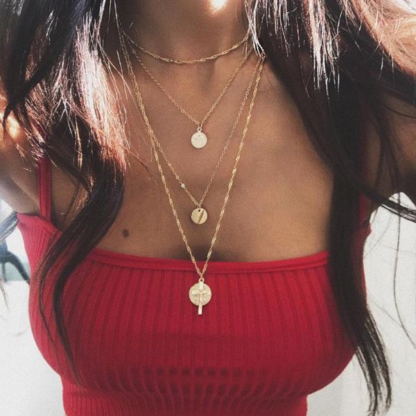 

personalized girls multilayer necklace chain cross women yellow gold color trendy necklaces jewelry lovers kpop collier, Silver