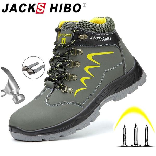 

jackshibo safety work boots for men winter security ankle shoes anti-smashing steel toe cap boots men construction work boots, Black