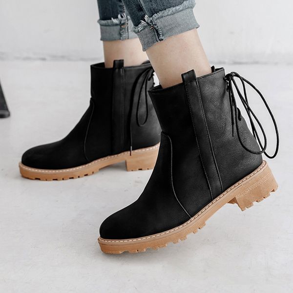 

2019 women's winter boots snow boot fashion solid med thick ankle short round toe casual shoes botas mujer invierno waterproof, Black