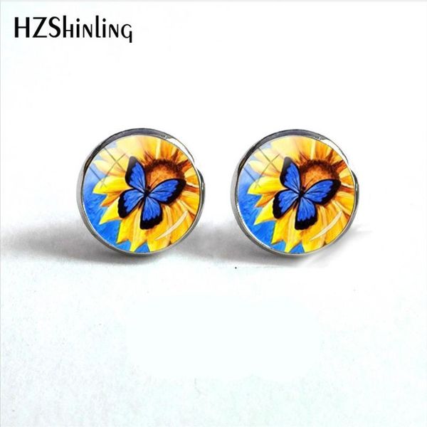 

2019 new sunflower earring color flowers ear stud silver handmade earrings art glass cabochon jewelry hz4, Golden;silver