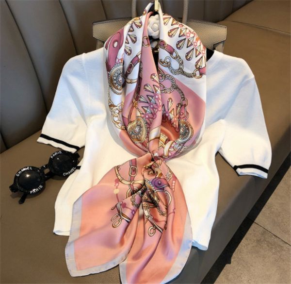 

2019 new printed satin fashion silk scarves, wholesale silk ladies 90*90 square, Blue;gray