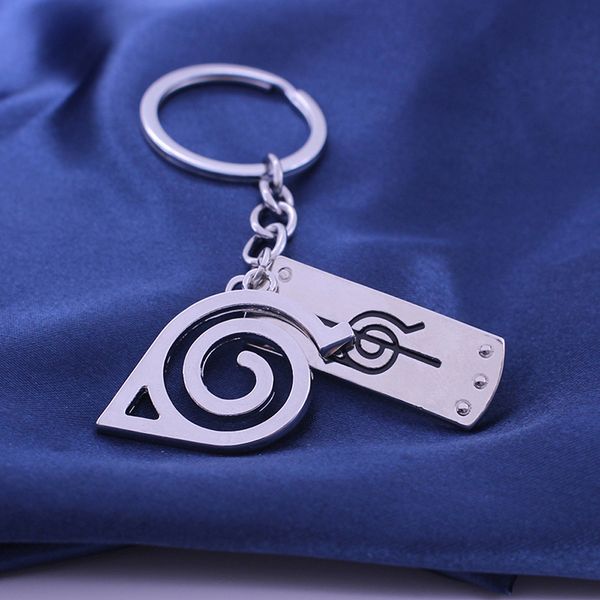 

naruto kakashi konoha ninja keychain 2 pc carved hollow pendant in key chains japan anime jewelry dropshipping porte clef, Silver