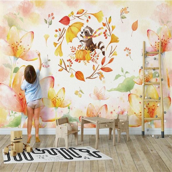 

custom custom wallpaper mural nordic baby raccoon children room decoration background wall