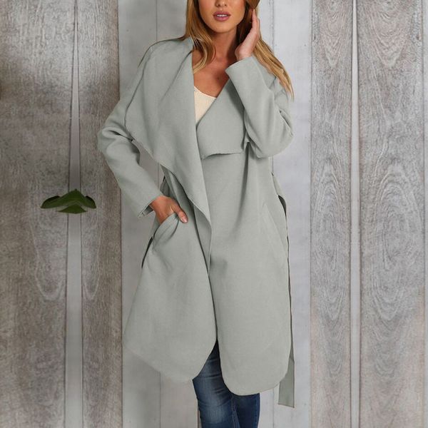 

coat women long 2019 solid color turn-down collar fashion lace up pocket long-sleeve winter coats womens vestidos ony0969, Tan;black