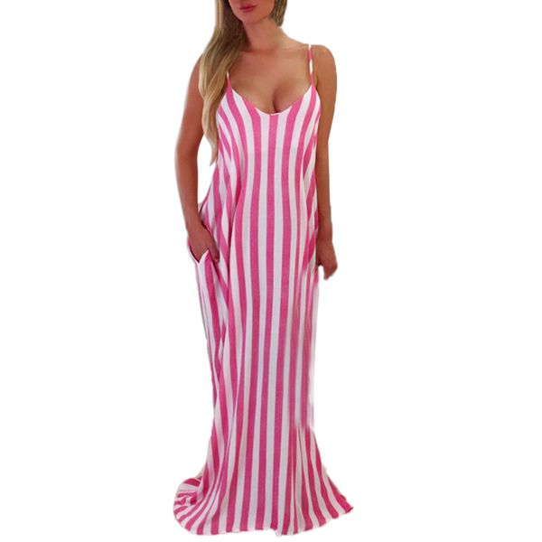 

dress female 2018 fashion women low-cut o-neck sleeveless stripe camisole long dress vestidos robe, Black;gray