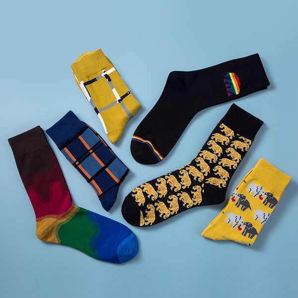 

2020 new men's tube creative face cotton socks personalized fashion male flower socks long socks male tide, Black