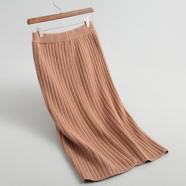 

2019 high waist wool knitting women winter bodycon pencil midi skirt vintage design women beige skirt faldas jupe femme saia, Black