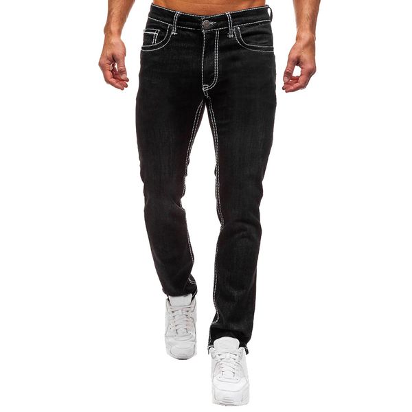 

pants men casual solid pocket jeans destroyed denim full-length cargo pants streetwear pantalones hombre joggers sweatpants, Black