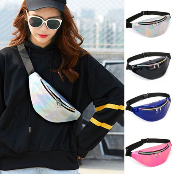 

2019 women men waist pack travel fanny cool money belt wallet glitter bum bag pouch laser bags solid fashion new sale hot