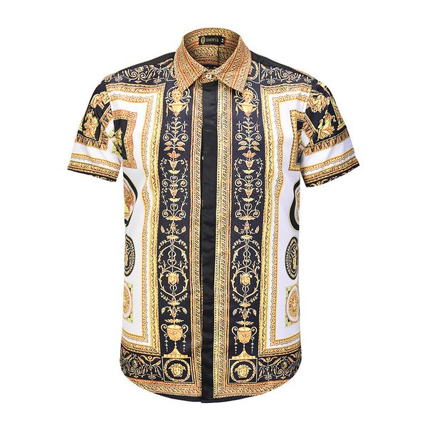 

Runway Designer Men Blouses Summer Men's Thin Shirt Head Portrait Decorative Head Short Sleeve Men's Camisa Masculina