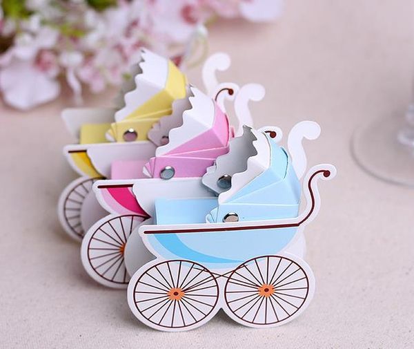 

50pcs paper candy box stroller shape baby shower favors kids birthday party wedding gifts baby shower decor supplies
