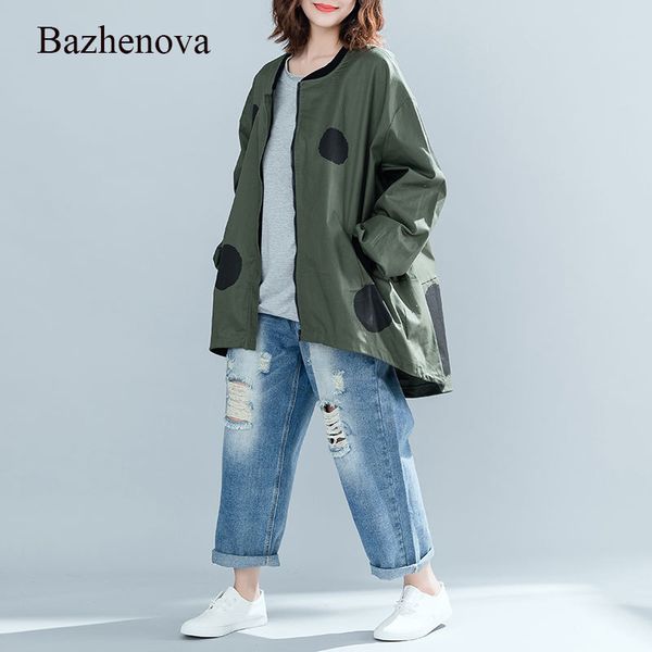 

bazhenova 2019 autumn women jacket girls loose polka dot coat woman bat sleeve hip-hoop windbreaker feminine autumn r071, Tan;black