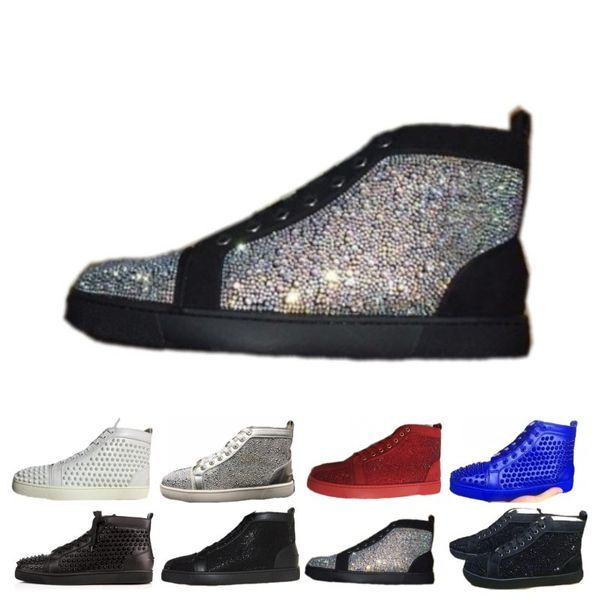 

2019 designer red bottoms sneakers studded spikes flats shoes designer luxury red bottoms for men women training shoes, Black
