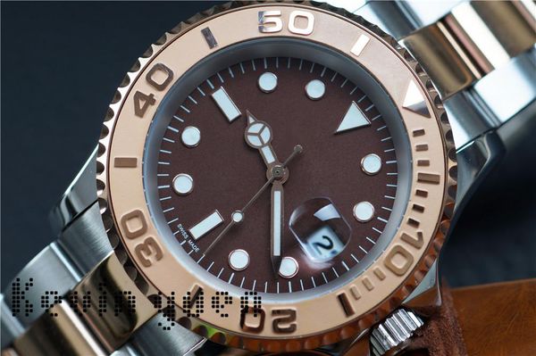 

luxury watch men mechanical automatic watch asia 2813 movement ceramic bezel basel dive date watch silver with rose gold two tone wristwatch, Slivery;brown