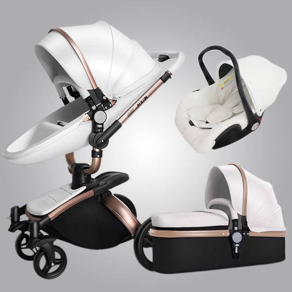 

luxury baby stroller 3 in 1 baby stroller pu leather can sit and lie four seasons winter strollers