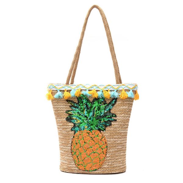 

women handbags straw bags for lady knitting style women composite bags pineapple pattern large capacity tote bag