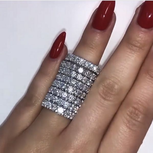 Tamanho dos EUA 5-10 Cocktail Único Jóias Fina 925 Sterling Prata Preencher White Topaz CZ Diamond Gemstones Promise Mulheres Casamento Nupcial Anel Presente