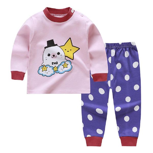 

2pcs/set children homewear suit cotton boys and girls long sleeves trousers suit, White