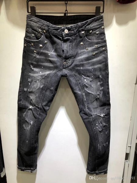 

19 мужские дизайнерские джинсы мужские дизайнерские брюки высокие джинсы pour hommes промытые кнопки ногтей джинсы мода мужчины женщины джин, Blue