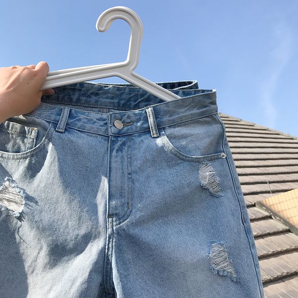 

2019 handsome wild student shorts summer new fit straight jeans casual youth denim knee lenght shorts trend male, Blue