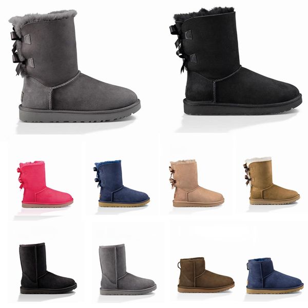 

2020 designer australia women classic snow boots ankle short bow fur boot for winter black chestnut fashion women shoes size 36-41