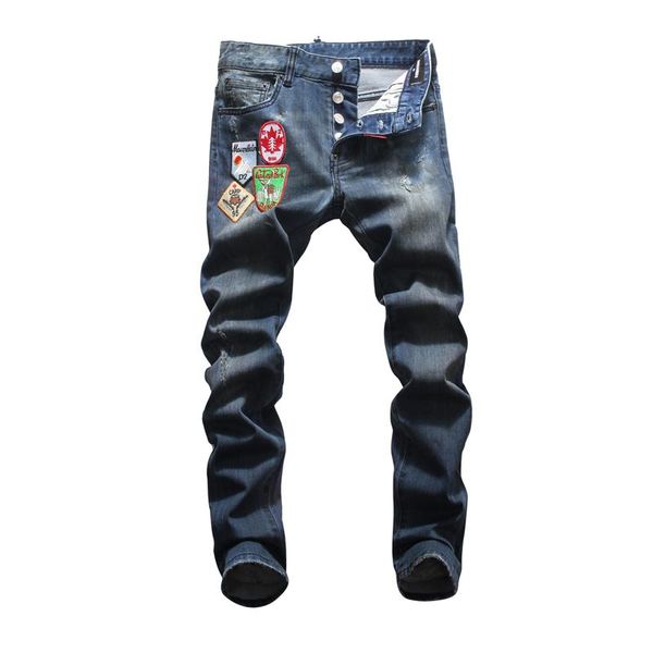 

good quality mens designer jeans black jeans skinny ripped destroyed stretch slim fit hop hop pants, Blue