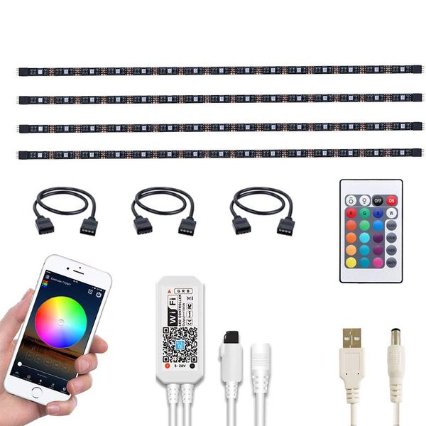 

led strip lights kits, wifi smart tv backlight compatible with alexa and google home, 6.6ft usb rgb waterproof 4 pcs flexible smd5050 tape l