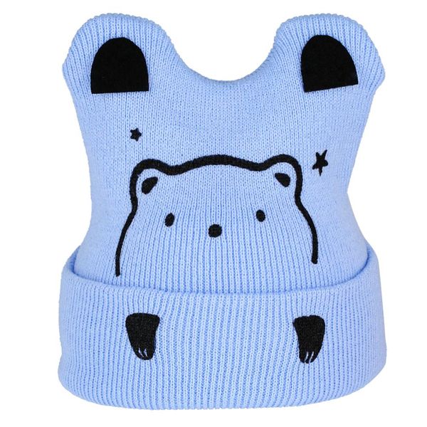 

newborn boys girls baby hat infant baby enfant hats knit cotton cartoon bear beanie cap bonnet knitted kids children winter caps, Blue;gray