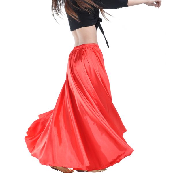 

shining satin long spanish skirt swing dancing skirt belly dance 14 colors available vl-310, Black;red