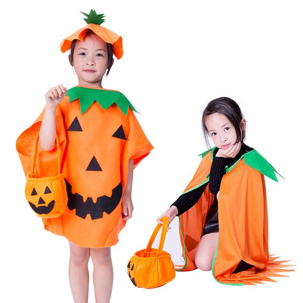 

100-140cm kids boys girls halloween party cosplay pumpkin costume with hat suit fancy cloak pumpkin for family party outfits, Red;yellow
