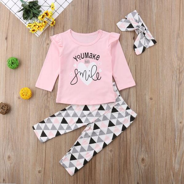 

2019 newborn baby girls clothes ruffle + geometric pants leggings outfits baby girls clothes 0-24m, White