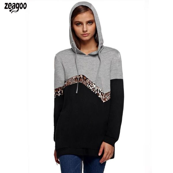 

весна осень женщины повседневная с капюшоном с длинным рукавом лоскутная контрастность цвет пуловер толстовки пальто плюс размер m-3xl разме, Black