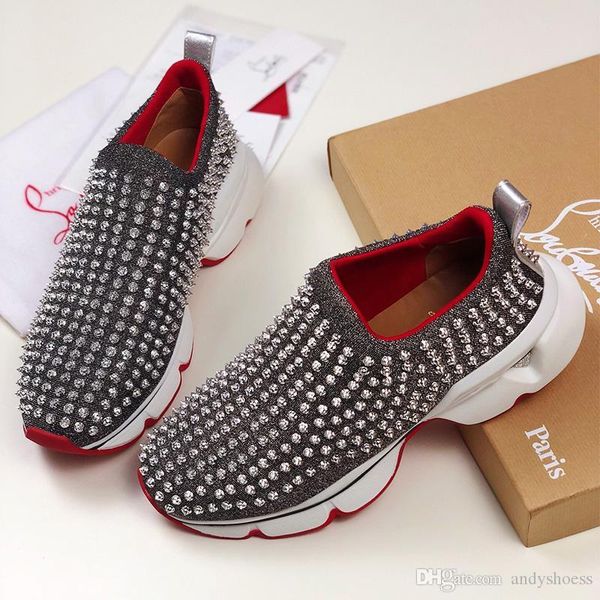 

spike sock football shoes men fashion casual sneakers women pull-on sneaker luxury chunky flat tennis shoes classic donna red rubber sole, Black