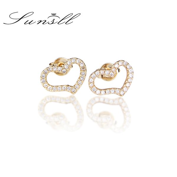 

sunsll new gold copper white cubic zirconia heart stud earrings for girls/women fashion simple mini jewelry earrings gifts, Golden;silver