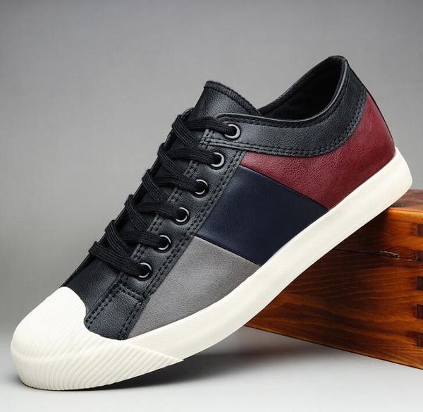 

spring autumn new design men shoes fashion low lace up man patchwork color leather casual shoes men cool loafers flat shoes, Black