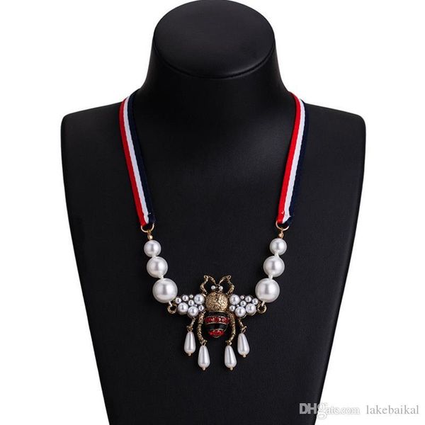 

luxury designer pendant necklace for women rhinestone pearl vintage bee necklace fashion jewelry accessories high quality, Silver