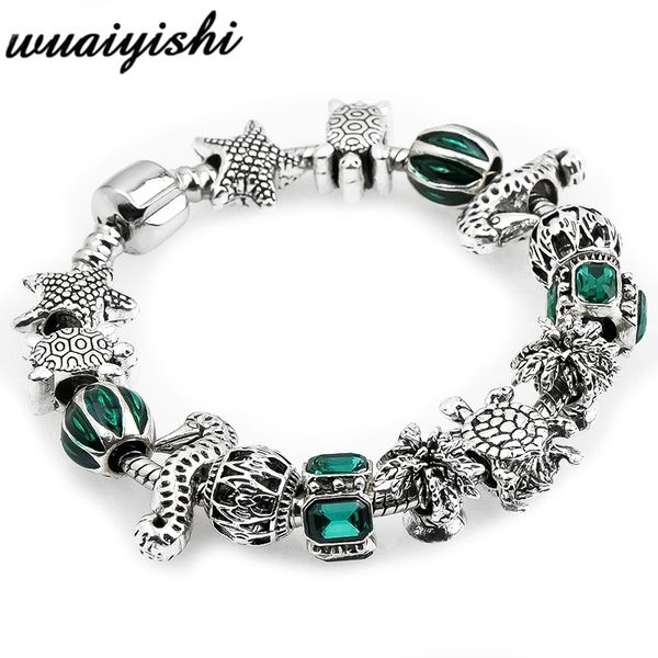 

fashion 925 silver charm bracelet ocean wind bracelet female seahorse starfish turtle bead fit diy jewelry gift, Black