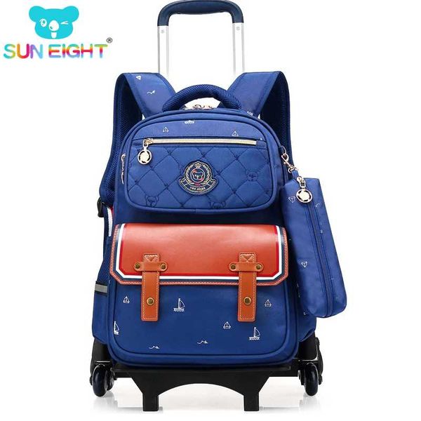 

sun eight backpack for boys and girls wheeled school bag trolley luggage triple-wheel wheeled bag school backpack for children