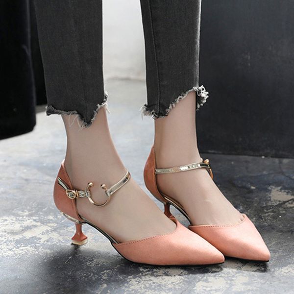 

high heels pointed toe comfortable high-heeled shoes branded pumps 2019 sandals ladies women's casual velvet fashion straps, Black