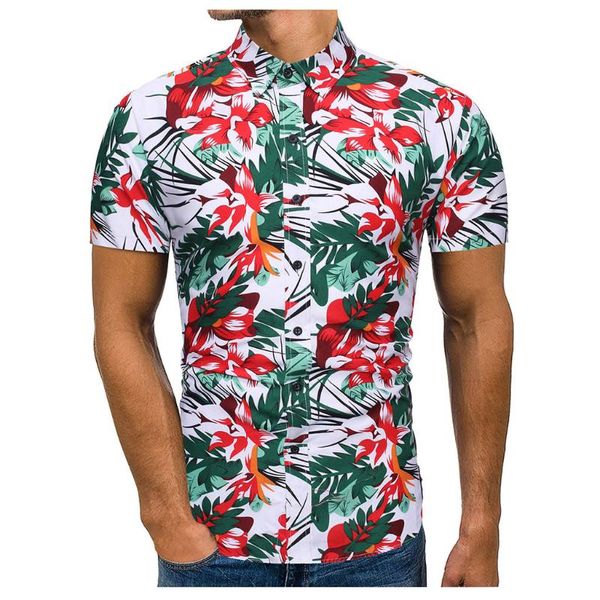 

feitong fashion floral shirt men summer 2020 casual beach shirt slim fit short sleeve holidays hawaiian shirts male, White;black