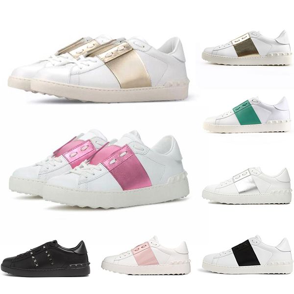

luxury designer shoes platform men women rivet sliver black green pink stripe leather casual shoe size 35-46