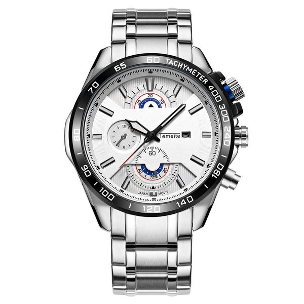 

temeite mens quartz watch men fashion business date display waterproof wristwatch mens stainless steel sport clock, Slivery;brown